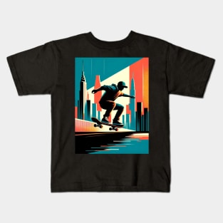 Urban Glide: Skateboarder in the City Kids T-Shirt